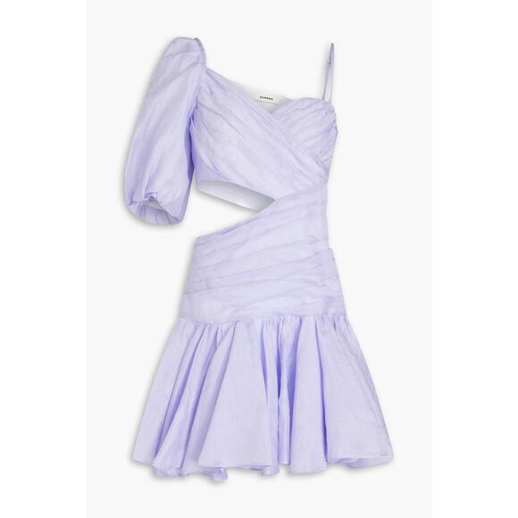 Sandro Cornaline Lilac Purple One Sleeve Linen Blend Mini Dress Size FR 40 US 8 - Picture 2 of 13
